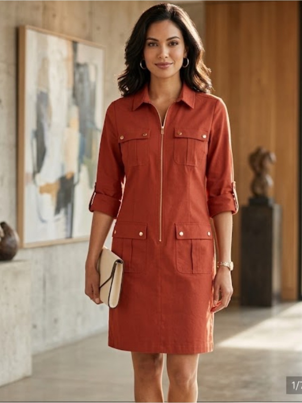Sharagano Rust-Red Dress Top